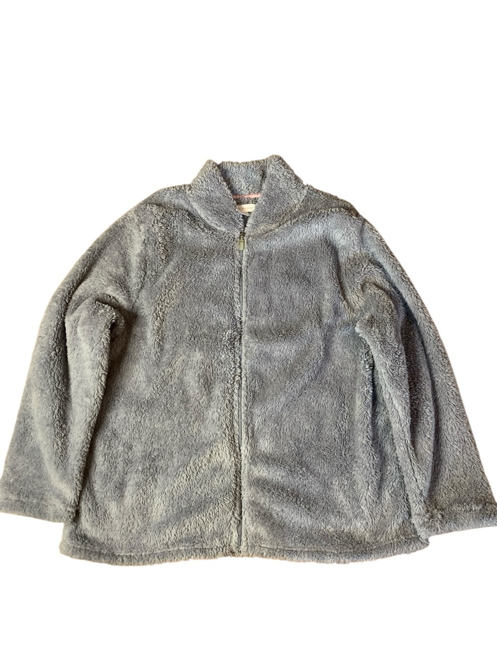 Carole Hochman Grey Plush Fleece Full Zip Jacket Large
